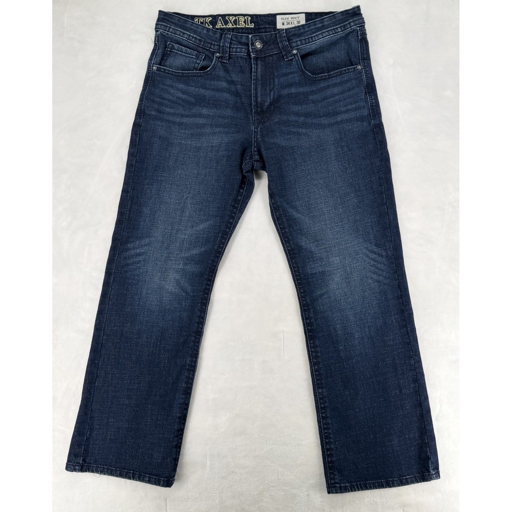 T.K. Axel Men's Slim Bootcut Jeans 34x30 Dark Wash Stretch Denim #WearHarder